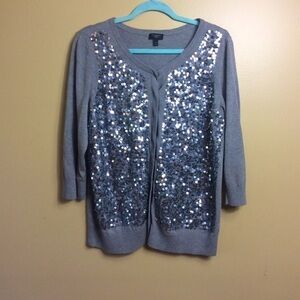 Talbots Gray sequin 3/4 sleeve cardigan. 1X